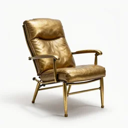 brass recliner, professional product shot, isolated on a pure white background, centered, entire object in frame, sharp focus, soft studio lighting