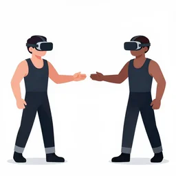 wrestlers wearing vr headsets, vr goggles, shrugging, shrugging arms, tap out, fight club, tapping out, minimalistic, trending on art station, digital illustration by paperface