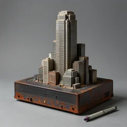 ink & colored felt pen render tiered vhs player as brutalist object skyscraper by alex ross, simon bisley fine art masterpiece baked at 3 0 0 f, matte painting, cold lighting, aged with patina, rusted, award winning drawing from architecture digest, photorealistic render, cinematic