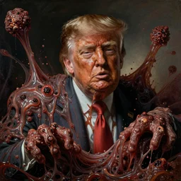 donald trump's disgusting true form bursting from within, gross, slimy, sleazy, pustules, high details, intricate details, by francisco de goya