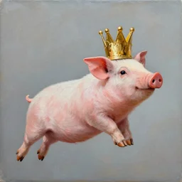 lisa frank flying pigs wearing a gold crown painting by android jones