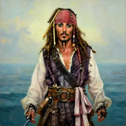 a beautiful painting of jack sparrow in the style of wanderer above the sea of fog, featured on artstation