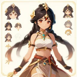 character sheet for a cute hindu girl for genshin impact by greg rutkowski, digital art, trending on artstation, hd, 8 k, highly detailed, good lighting, beautiful, masterpiece