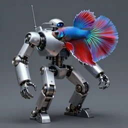 a betta fish fighter robot by Frank Frazetta