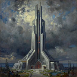 a nordic cyberpunk art deco monument to wotan in valhalla by greg rutkowski and claude monet, oil on canvas.