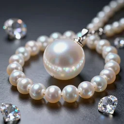 a still life of pearls, diamonds, highly detailed, artstation, smooth, sharp focus, dynamic volumetric lighting, radiant, prismatic