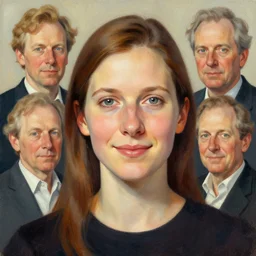 photo of dana schutz with simple smile paint detailed digital artstation, portrait hd 4 k, y greg rutkowski and gaston bussiere and craig mullins and j. c. leyendecker, hd