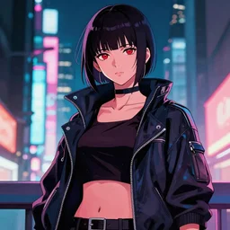 character portrait cyberpunk female wearing jacket in Tokyo, hidari, color page, tankoban, 4K, tone mapping, Akihiko Yoshida.