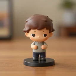 seth rogen figurine by pixar sad bokeh on wooden table.