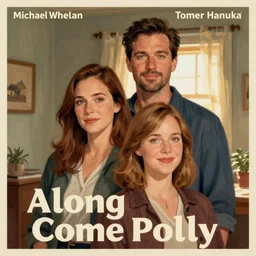 poster artwork by Michael Whelan and Tomer Hanuka, Karol Bak of Naomi Watts & Jon Hamm husband & wife portrait, in the pose of 'Along Came Polly' poster, from scene from Twin Peaks, clean, simple illustration, nostalgic, domestic, full of details