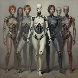 an uncut centered overdetailed hypermaximalist sideview fullbody portrait shot of biomechanica goddess of death. realistic painting by dragan ilic di vogo, andrei riabovitchev, tomasz alen kopera, glenn brown, paul lewin. surrealism inspired by dom qwek. contra pose. muted complementary colors. smooth and polished. madmax style.