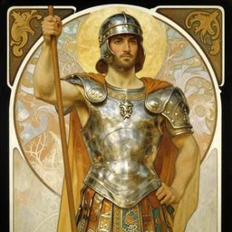 male, gladiator, painting by gaston bussiere, craig mullins, greg rutkowski, alphonse mucha
