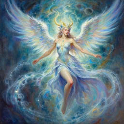 painting of a beautiful rendition of the mythical aeros, air elemental, illustration, artistic, colorful, hyper detailed, in the style of greg rutkowski,