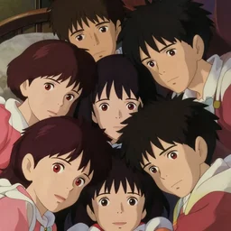 a film still portrait of a 1 9 5 0's sleepover, red eyes, finely detailed features, closeup at the faces, perfect art, in a 1 9 5 0's bedroom, gapmoe yandere grimdark, trending on pixiv fanbox, painted by greg rutkowski makoto shinkai takashi takeuchi studio ghibli, akihiko yoshida,