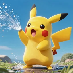 Pikachu shooting water out of his hands and mouth 4k