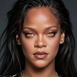Rihanna as a fantasy magic woman portrait, sci-fi, amber eyes, face, long hair, fantasy, intricate, elegant, highly detailed, digital painting, artstation, concept art, smooth, sharp focus, illustration, art by artgerm and greg rutkowski and alphonse mucha