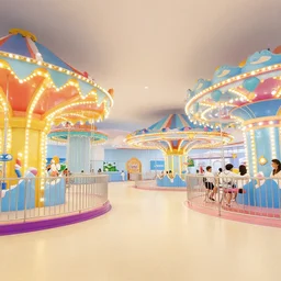 amusement park interior design, Greg Rutkowski, Zabrocki, Karlkka, Jayison Devadas, trending on Artstation, 8K, ultra wide angle, pincushion lens effect.