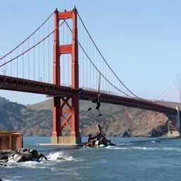 photo of the golden gate bridge collapsing and breaking apart
