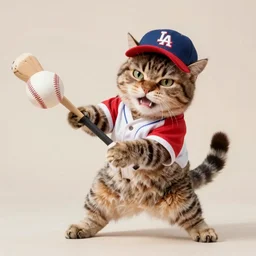 award winning photo of an angry cat batting a baseball