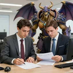 kiL JAEDEN and archimonde in business suits doing their taxes, 4K artstation