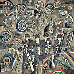 The Beatles playing in the Budokan, Ukiyo-e art,