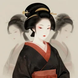 portrait of mysterious geisha by atey ghailan and ruan jia