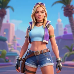 Margot Robbie as a fortnite character, 4k, Octane Render