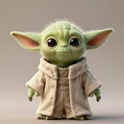 Young Yoda in robe in the shape of a furby toy, 4k phot