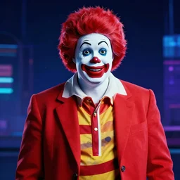 DALL·E 2022-07-29 10.19.10 - dramatic portrait of ronald mcdonald in the style of lee jeffries, synthwave digital art, best on artstation