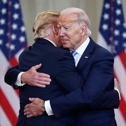 Donald Trump hugs Joe Biden