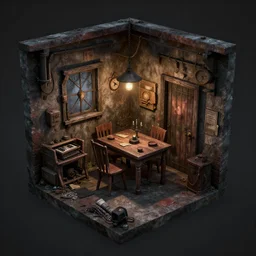 a detailed 3 d concept art of a serial killers basement - h 1 0 2 4