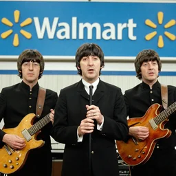 the Beatles preforming in a Walmart