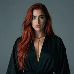 dua lipa wearing black robe and golden necklace cinematic photoshoot high quality highly affordable photo realistic 8 k hd