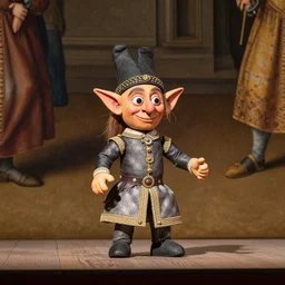 little goblin puppet on stage, renaissance painting