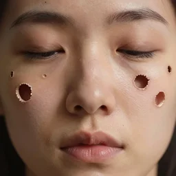 extreme close up a sparse pattern of large holes on a person's face. trypophobia. model lighting, ue 5, digital art, 4 k