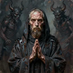 character portrait of tom waits as a satanic monk. world weary, horror, gloomy. grime, dirt, motor oil, coal. oil painting, highly detailed, centered, digital painting, artstation, concept art, smooth, sharp focus, illustration, artgerm, tim bradstreet, tomasz alen kopera, peter mohrbacher, donato giancola, joseph christian leyendecker, zdzisław beksinski, drew struzan, hell demons