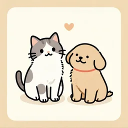 very beautiful drawing of cat and dog, trending on artstation, artgerm, cute and simple