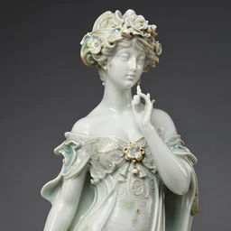 hyperrealistic high resolution 3 / 4 portrait of artnouveau lady in ceramic by michael hussar and lalique 8 k