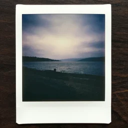 an aged polaroid photo of the loch ness monster, gloomy, grainy