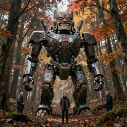 hyper realistic photography of abandoned giant tribal shaman mecha in the autumn forest moebius, craig mullins, simon stalenhag, jakub rozalski