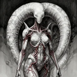 naraka buddhist demon korean female, concept art, female alien, tubular creature, blood vessels, no face, dystopian surrealism, alex ries zdzisław beksinski, symmetrical long head, smooth marble surfaces, smooth marble surfaces, detailed ink illustration, detailed ink illustration, raiden metal gear, cinematic smooth stone, deep aesthetic