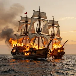 the battle of salamis with ships on fire, photography, golden hour, extremely detailed, 4 k
