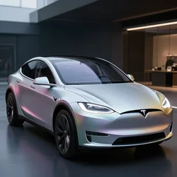 elon musk driving a rgb robotic tesla