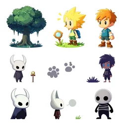 game assets ,Ori and the blind forest, SOTN, wonder boy, dead cells, hollow knight Portrait of a game scenario in a  side scrolling game, inside a RPG game, amazing mmorpg, loot of books,  Neon Lights, Subject in Middle, Rule of Thirds, 4K, Retrofuturism, Studio Ghibli, Simon Stålenhag