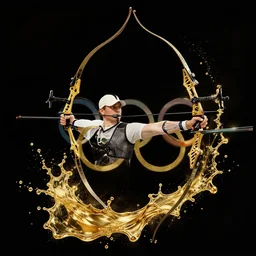 olympic archer gold splash art graphic design color splash high contrasting art, fantasy, highly detailed, art by greg rutkowski