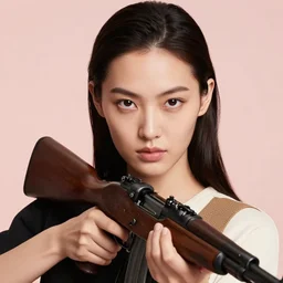 extremely detailed studio closeup portrait of a fashion model holding a rifle. surreal photograph, lo - fi, polished look, solid background, silly and serious, hermes ad, fashion photography, toiletpaper magazine by pierpaolo ferrari and maurizio cattelan, 3 5 mm photograph, colourful, david lachapelle, canon eos c 3 0 0, 8 k, medium - format print