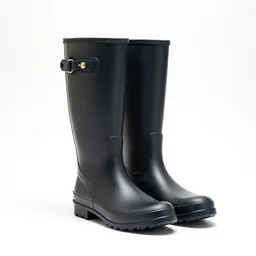 obsidian rain boots, professional product shot, isolated on a pure white background, centered, entire object in frame, sharp focus, soft studio lighting