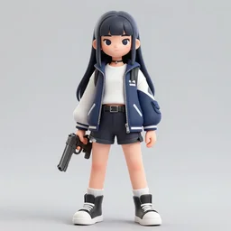 uncropped full body character portrait poster girl gang leader in modern streetwear holding a gun, long straight hair, duotone colour, cute face, pretty face, anime by kuvshinov ilya, artgerm and greg rutkowski, 4 k, graphic design, adobe illustrator, behance, trending on artstation