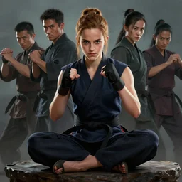 a highly detailed epic cinematic concept art cg render digital painting artwork : emma watson as kung fu fighter, sitting, by greg rutkowski, wlop, stanley artgerm lau, ruan jia and fenghua zhong, trending on artstation, made in maya, photoshop, octane render, excellent composition, dramatic cinematic lighting, precise correct anatomy, aesthetic, very inspirational