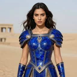 beautiful warrior with lapis lazuli armour